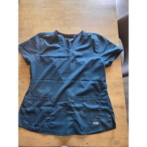 Greys Anatomy by Barco Women V-Neck Scrub Top Blue Teal Short Sleeve Pockets XL